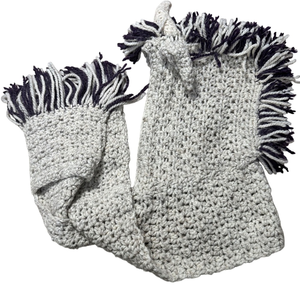 Handmade Crochet Unicorn Scarf Hat Combination Purple Beige Cozycore Magic Adult